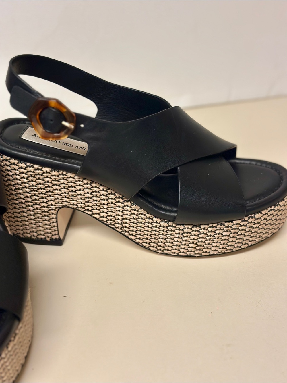 ANTONIO MELANI Black Crisscross Platform Espadrille Sandals